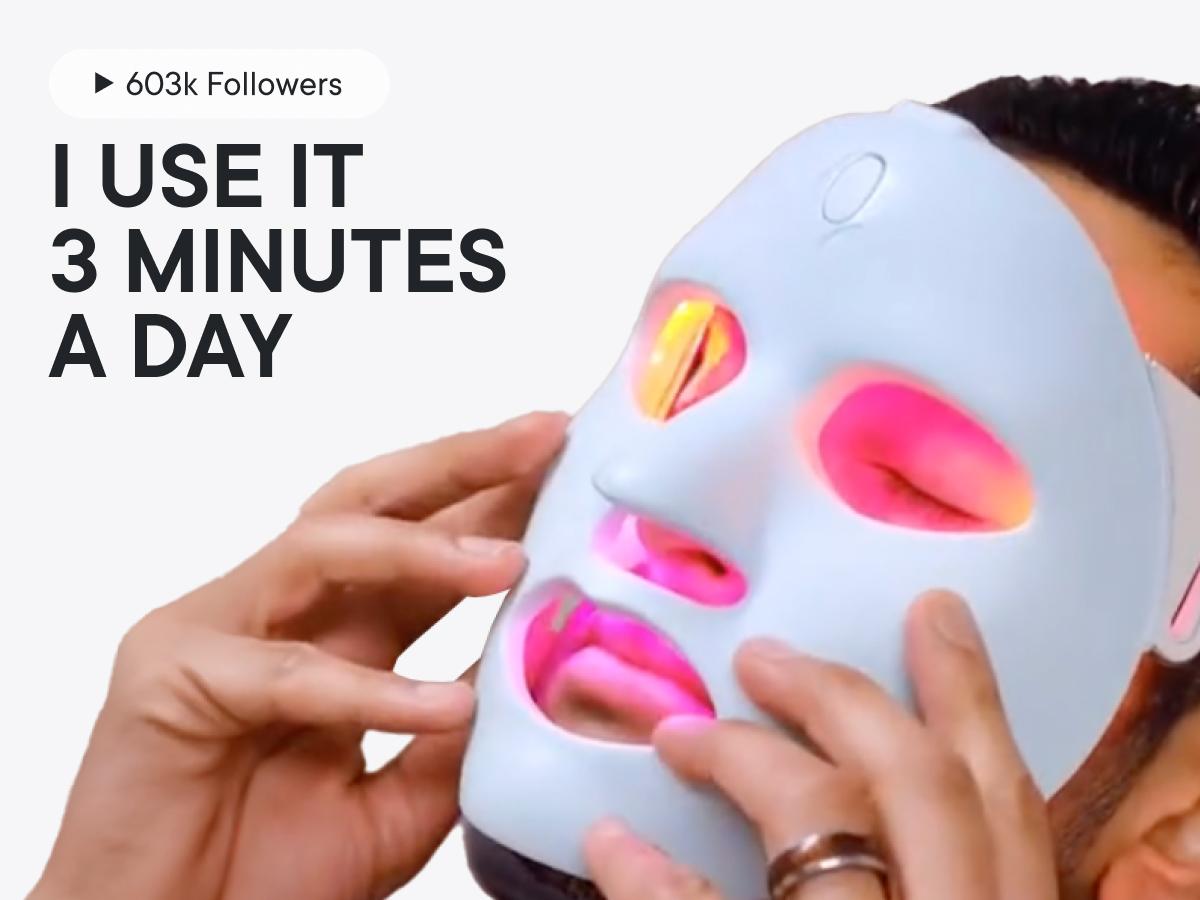 Qure LED Light Therapy Mask for Face - FDA Cleared for Wrinkles & Acne Treatment with 3 Modes, 5 Facial Areas &  5 Lights: Red, Deep-Red, Blue, Amber & Infrared, 3-Min Daily, Eye-Protection, Smart App