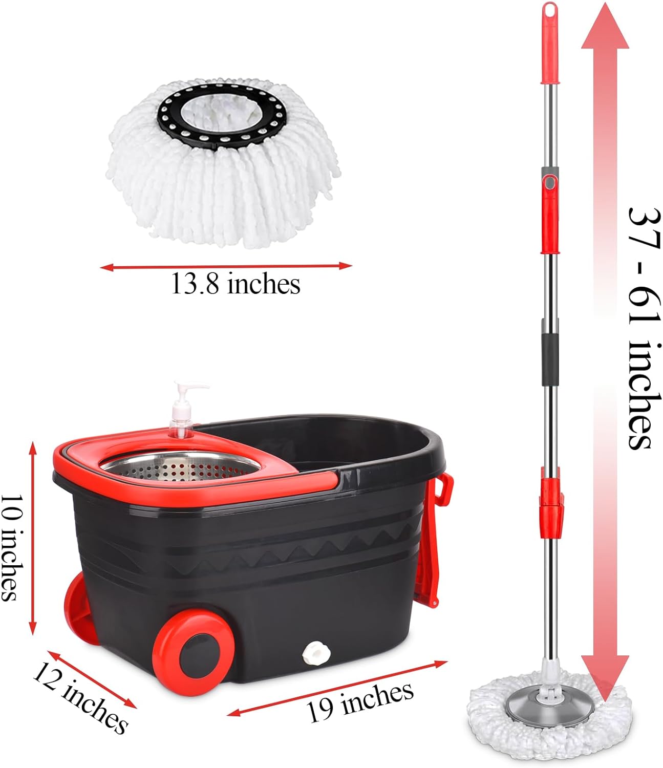 SummerVibes Colorful 360&deg; Spin Mop and Bucket Set with 3 Microfiber Refills 61in Stainless Steel Adjustable Extendable Pole Plastic Bucket for General Cleaning, Gifts for Mother's Day
