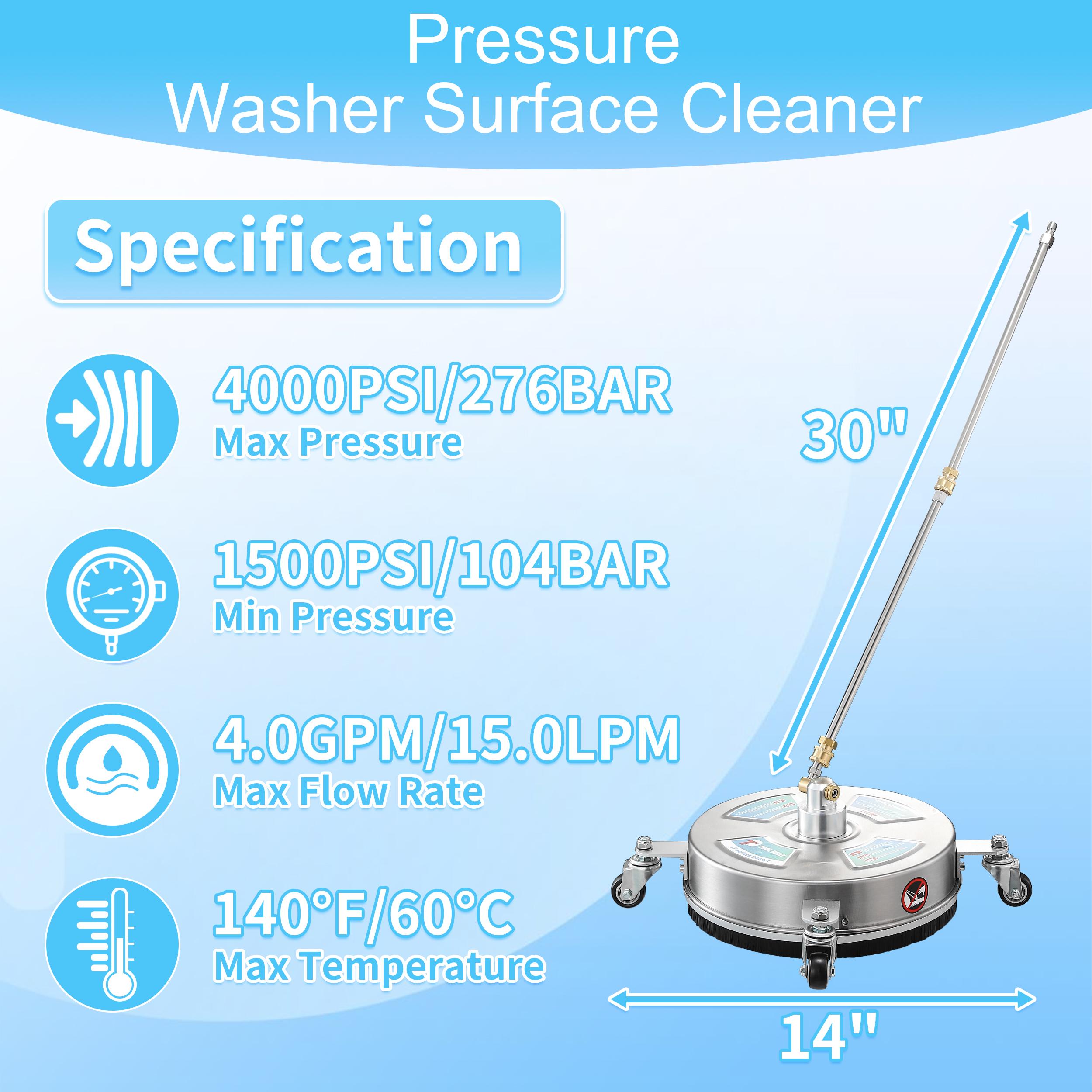 Tool Daily 14&rdquo; Heavy Duty Pressure Washer Surface Cleaner, Stainless Steel High Pressure Washer Accessory for Driveway Cleaning, with 4 Wheels, 2 Extension Wands, 4000 PSI, Pressure Washer Accessories，summer vibes,father'sdaygifts【DealsForYouDays】