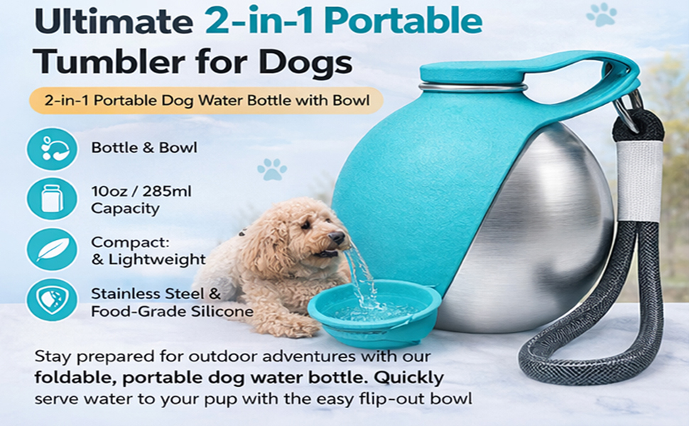 2 in 1 Portable Dog Water Bottle