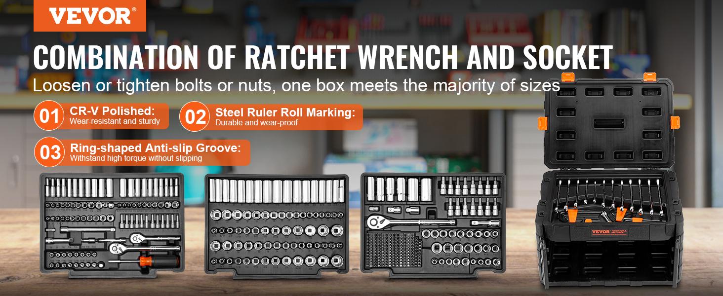 VEVOR Mechanic Tool Kit, 145/205/450-Pc Automotive Work Tools Set with 1/4"-3/8"-1/2" SAE & Metric Sockets, Storage Case, Vehicle Accessories, Cars Accessories & Car Stuff (Summervibes Line) VEVOR Mechanic Tool Kit, 145/205/450-Pc Automotive Work Tools Set with 1/4"-3/8"-1/2" SAE & Metric Sockets, Storage Case, Vehicle Accessories, Cars Accessories & Car Stuff (Summervibes Line)