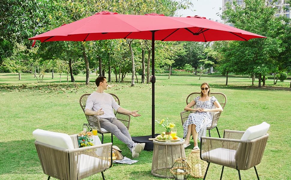 【On Sale】Yaheetech Massive 15/13ft Double-Sided Patio Umbrella | Heavy Duty & 2 Sandbags Included, Easy Crank for Garden Pool and Lawn