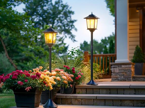 [2 Pack] PASAMIC 63" Solar Lamp Post, Outdoor Lights Waterproof, Patio Pole Light, Floor Lamp for Deck Pathway Backyard Garden Front Porch Decor, Warm White, Replaceable Bulb, Landscape Lighting, #Summervibes