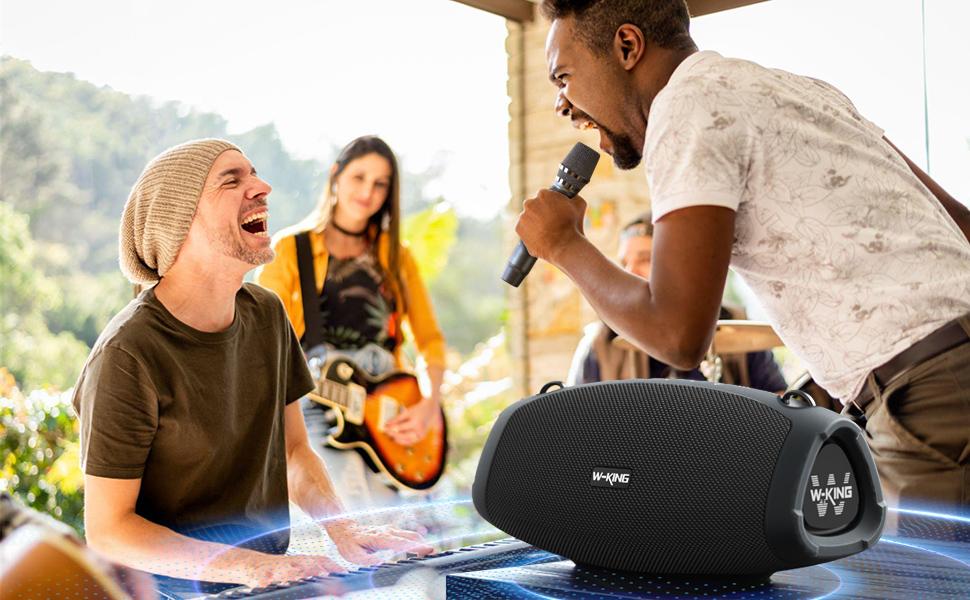 W-KING 120W Bluetooth Speaker, Equipped with Wireless Mic, IPX6 Waterproof, Triple Passive Radiators, 42H Playtime, Power Bank Function, Stereo Sound, AUX/TF Auxiliary Input, Durability for Outdoor Parties,summerwins
