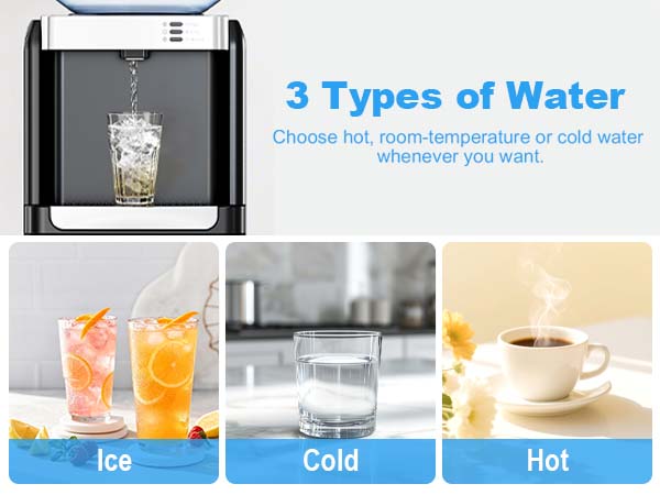 Summervibes[Limited Stock] Antarctic Star 3-in-1 Hot and Cold Water Cooler Chiller System Dispenser with Built-in Ice Maker, for 3 to 5 Gallon Bottle Water Dispenser，with Child Safety Lock，Black