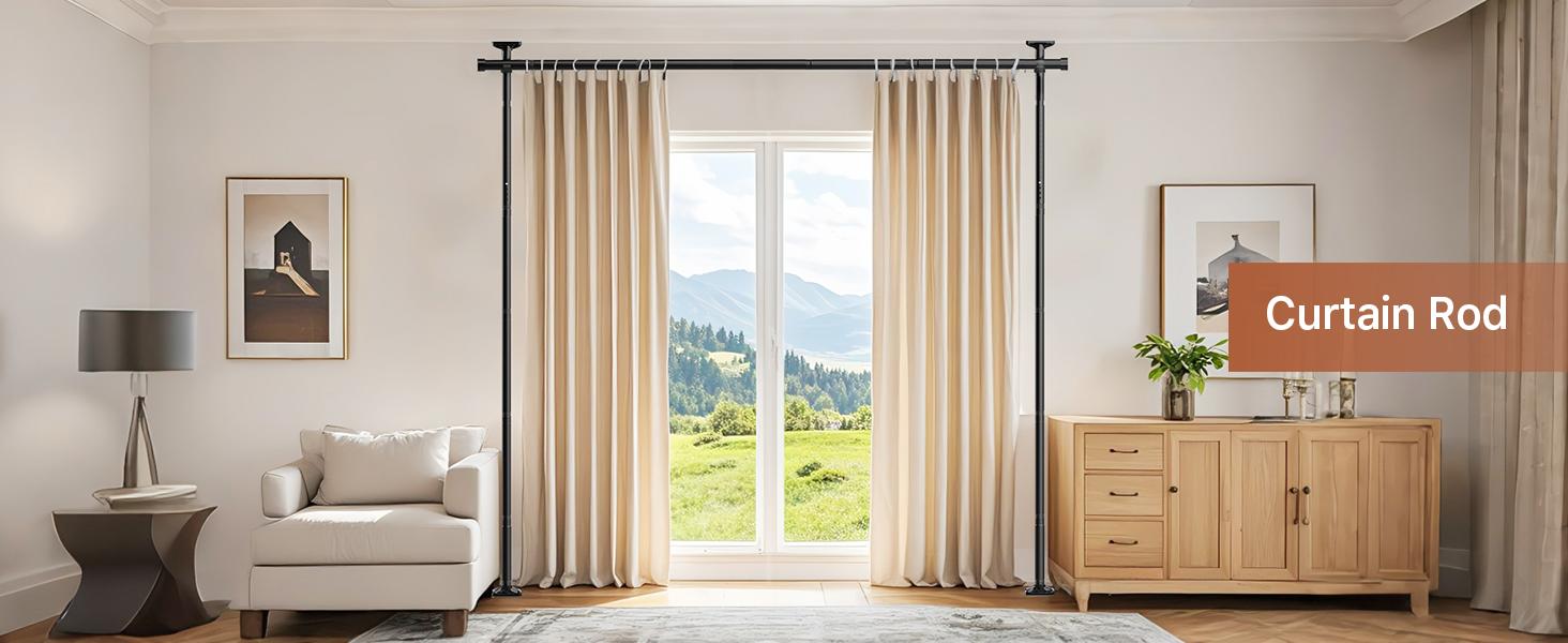 Adjustable Bedroom Partition Rod - Heavy-Duty Room Divider Curtain Rod for 4-10 Ft High and 28-70 in Wide Spaces - No Drill Freestanding Separator Freestanding Tension Curtain Stand(Curtains are not included) summervibes