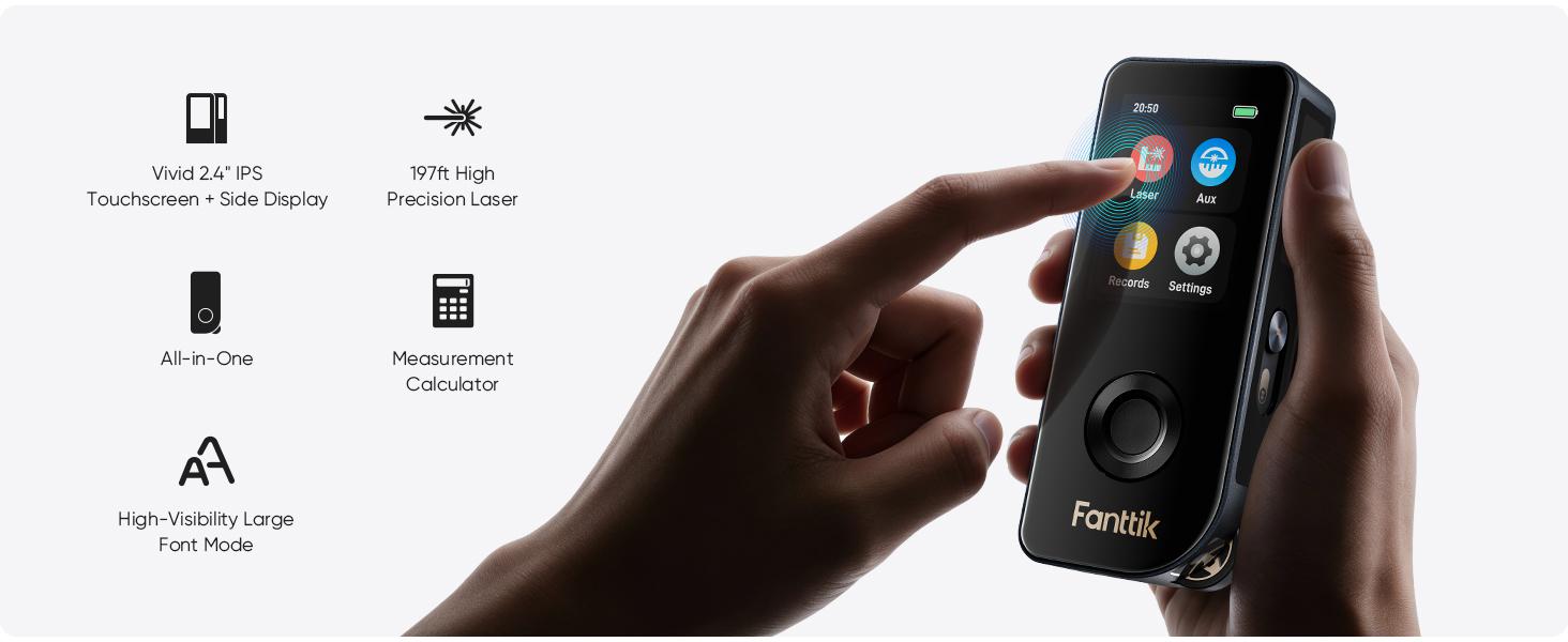 【FathersDayGift】Fanttik A11 Ultra 3-in-1 Laser Measuring Tool - 197Ft Rechargeable Range Finder with IPS Touch Screen, Side LCD, Wheel Roller, 3-Axis Self Levelling Laser Leveler Tool, User-Friendly Interface, Portable for Home DIY