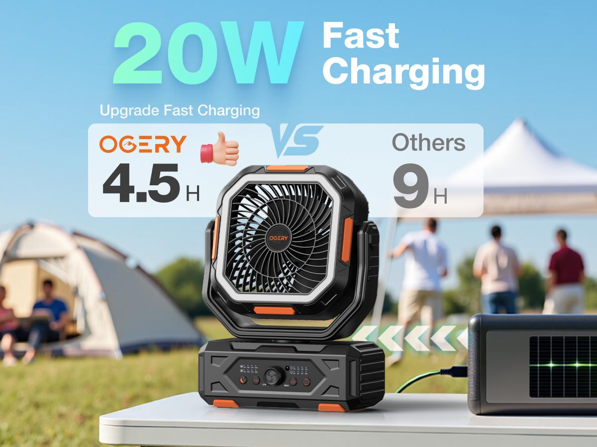 OGERY 2026 Upgraded Camping Fan, 30000mAh Rechargeable Fan with LED Lights & 270° Pivot, Remote Control Shaking Head Desk Fan for Tent Travel Home Multifunction Outdoor Activities summerwins OGERY 2026 Upgraded Camping Fan, 30000mAh Rechargeable Fan with LED Lights & 270° Pivot, Remote Control Shaking Head Desk Fan for Tent Travel Home Multifunction Outdoor Activities summerwins