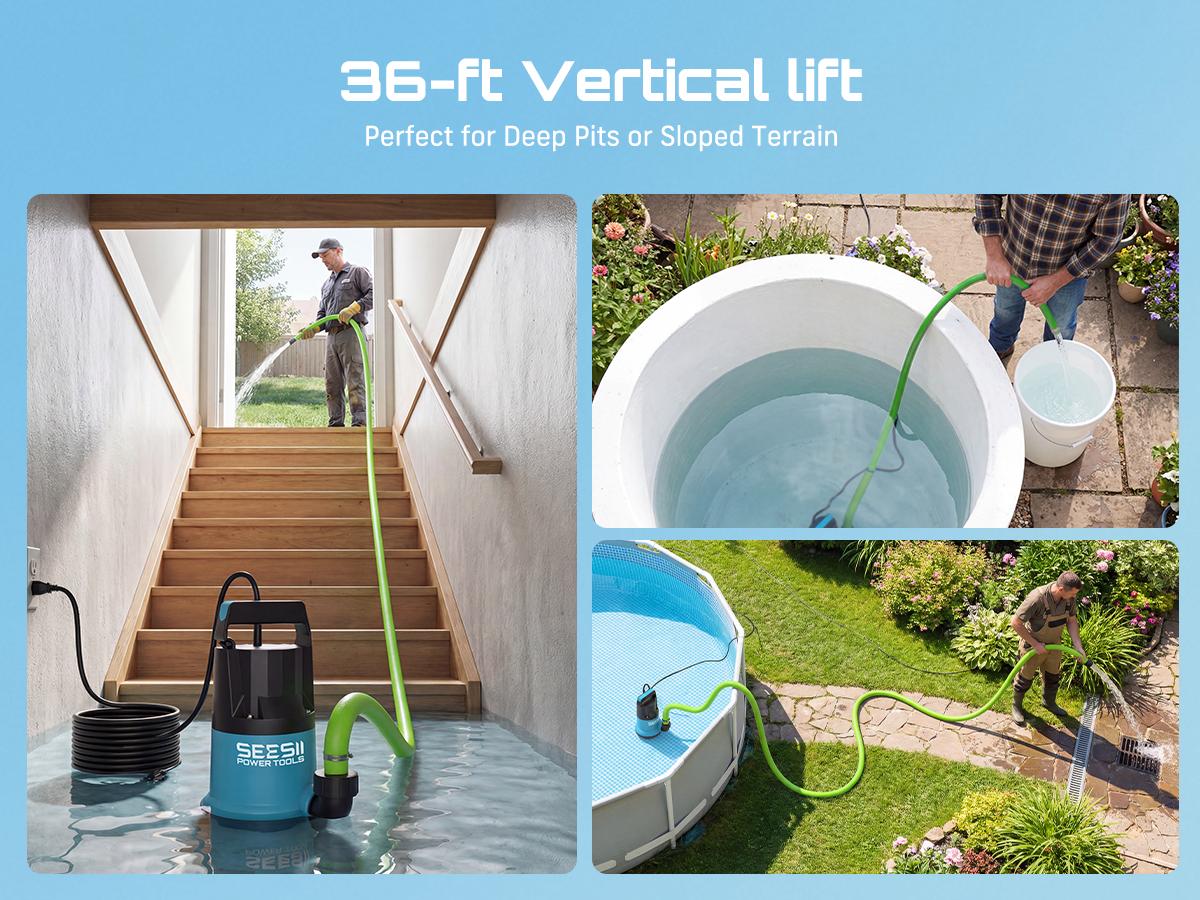 【FathersDay Gift】SEESII 1HP Submersible Water Pump, 4755GPH High Flow Sump Pump with 23ft Hose Kit, Anti-Clogging Filter Net for Swimming Pool Hot Tub Pond Basement Rooftop Garden Water Removal fathersdaygift 【FathersDay Gift】SEESII 1HP Submersible Water Pump, 4755GPH High Flow Sump Pump with 23ft Hose Kit, Anti-Clogging Filter Net for Swimming Pool Hot Tub Pond Basement Rooftop Garden Water Removal fathersdaygift