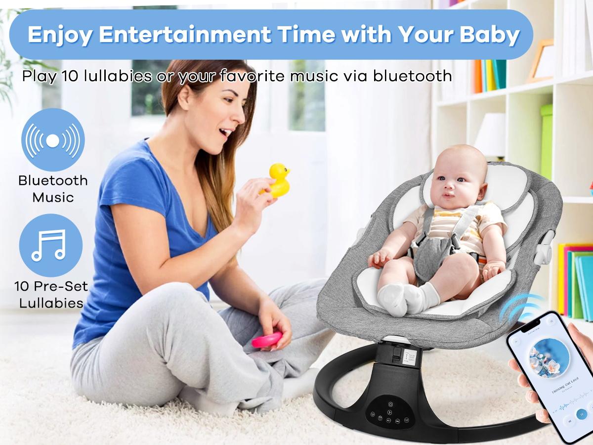 Baby Electric Bouncer, Baby Rocker, Electric swing, 5 Speed & 10 Lullabies, Baby Bassinet, Adapter & Battery Powered, For Indoor Use, Remote Control#DealsForYouDays