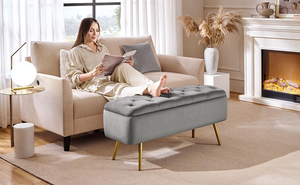 Yaheetech Modern Ottoman Footstool Bench with Storage Compartment, Upholstered Bedroom Benches Footrest Stool, Button-Tufted Table Bench Yaheetech Modern Ottoman Footstool Bench with Storage Compartment, Upholstered Bedroom Benches Footrest Stool, Button-Tufted Table Bench