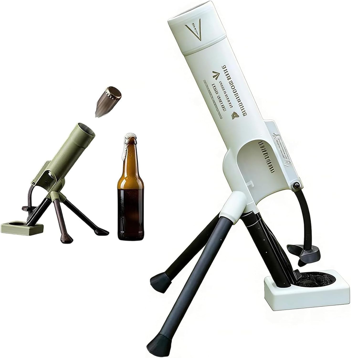 Beer Bottle Mortar Bottle Opener, 51mm Mortar Beer Bottle Opener Heavy-Duty Tactical Cap Launcher Hands-Free Push Down Opener Men's Exclusive Space for Home Bar Desk Decor