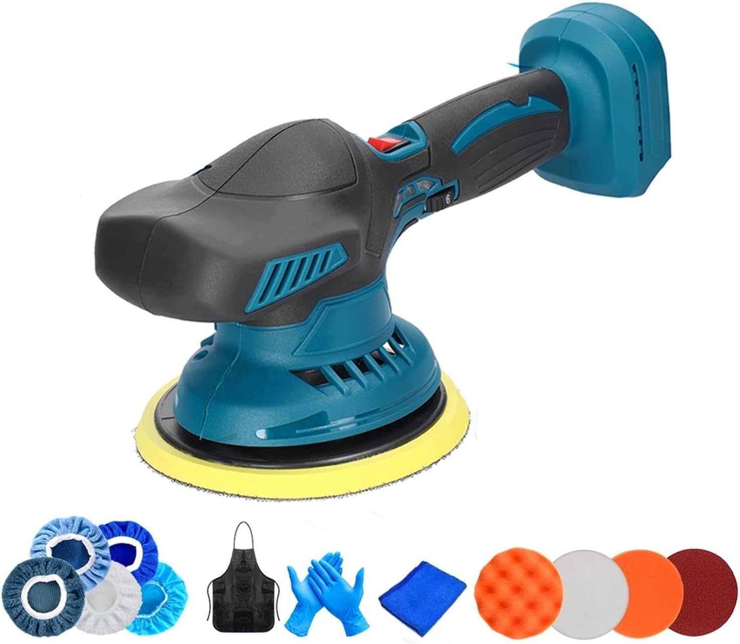 Polishing Machine Orbital Sander Cordless Car Polisher 6 Gears Electric Auto Polishing Cleaning Metal Waxing Wood Sanding Rust Removal Tool for Sanding, Polishing(NO Battery NO Plug)