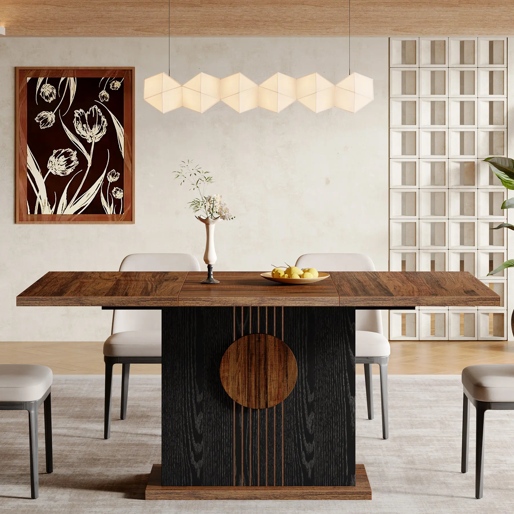 55'' Farmhouse Dining Table – Modern Wood Kitchen Table for 4–6 People, Perfect for Family Gatherings