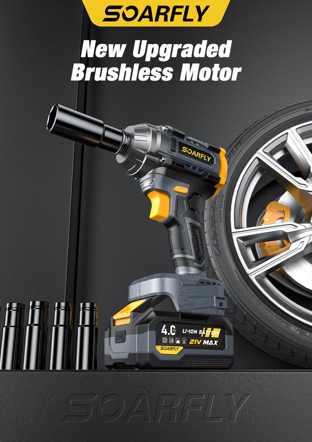 【Father's Day Gift】SOARFLY 680NM Impact Wrench, 2x 4.0Ah Batteries, Fast Charger, 6 Screwdriver Bit, 8 Drill Bit, 6 Sockets, For Car, Trucks