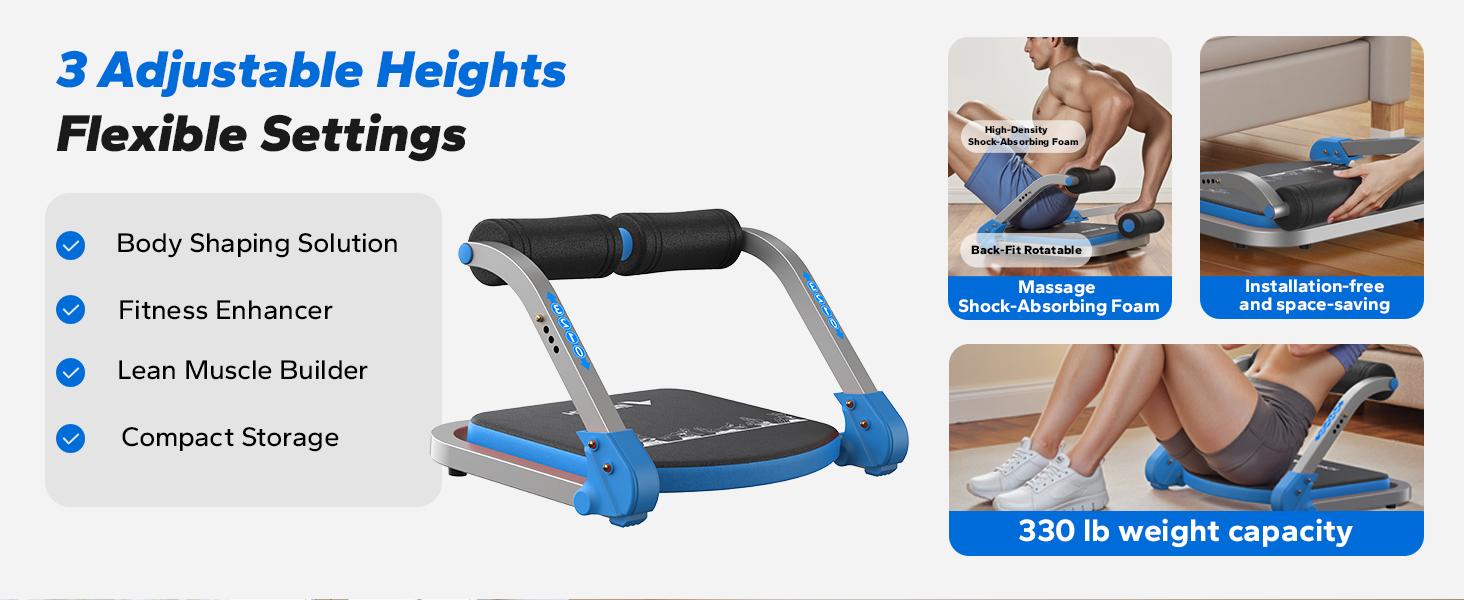 Merach Sit-Up Exercise Equipment, 3-Level Adjustable Ab Crunch Machine Roll-up Machine, Core Trainer for Body Shaping & Muscle Building, Compact Abdominal Workout System for Home Gym Summervibes
