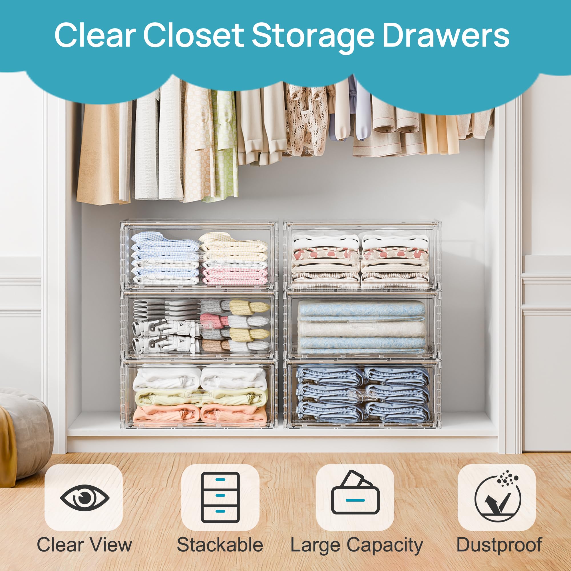 【DealsForYouDays】Vtopmart 2-5 Pack UnderBed Large Clear Stackable Storage Drawers 18-23QT, Easily Assemble Closet Storage Bins, Dust-Proof for storing shoes, clothes, bedding, and off-season essentials, summerwins,mid year sale