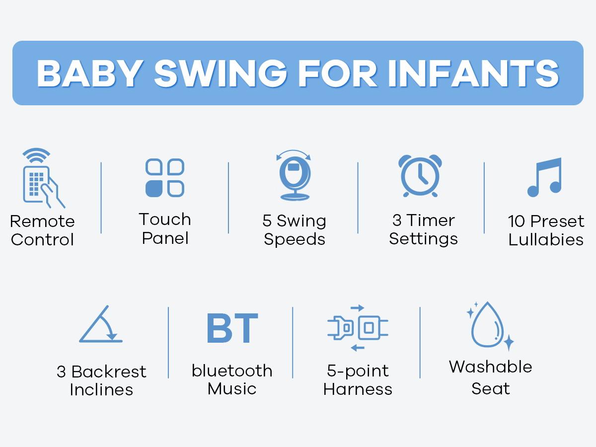 Baby Electric Bouncer, Baby Rocker, Electric swing, 5 Speed & 10 Lullabies, Baby Bassinet, Adapter & Battery Powered, For Indoor Use, Remote Control#DealsForYouDays