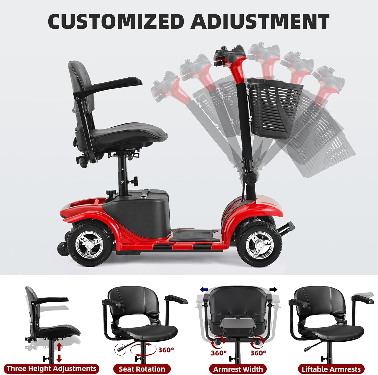 Portable Mobility Scooter for Adults Seniors 4 Wheel Electric with Removable Battery 3 Piece Quick Disassembly LED Headlight Basket 300lbs Capacity Portable Mobility Scooter for Adults Seniors 4 Wheel Electric with Removable Battery 3 Piece Quick Disassembly LED Headlight Basket 300lbs Capacity