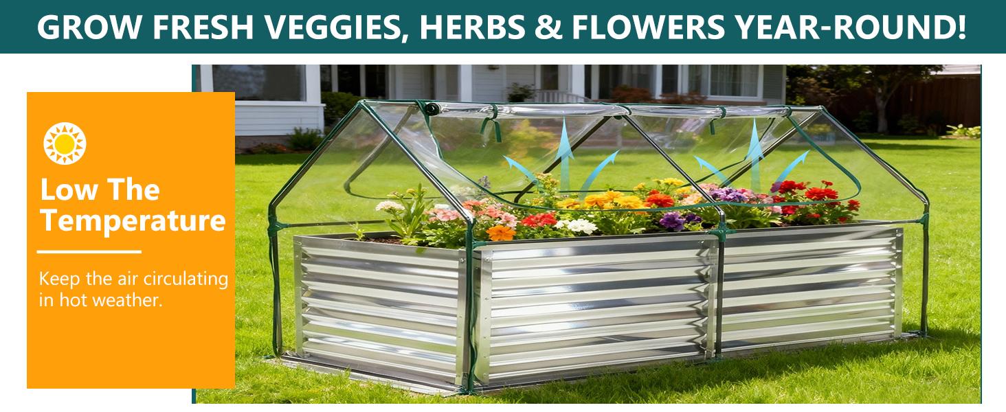 Outdoor Raised Garden Bed with Waterproof Cover for Growing Vegetables, Cold-Resistant Planter Box Kit with Large Screen Windows for Herbs & Flowers Outdoor Raised Garden Bed with Waterproof Cover for Growing Vegetables, Cold-Resistant Planter Box Kit with Large Screen Windows for Herbs & Flowers
