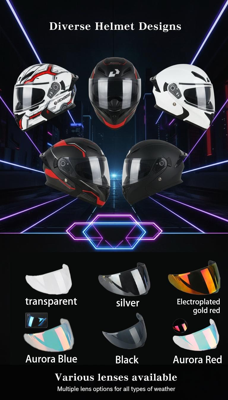 Motorcycle Helmet with Dual Lenses, Full Face Helmet, Unisex Small Helmet, Stylish Colorful Lenses, Dot Certified Safety Hat, Versatile and Trendy