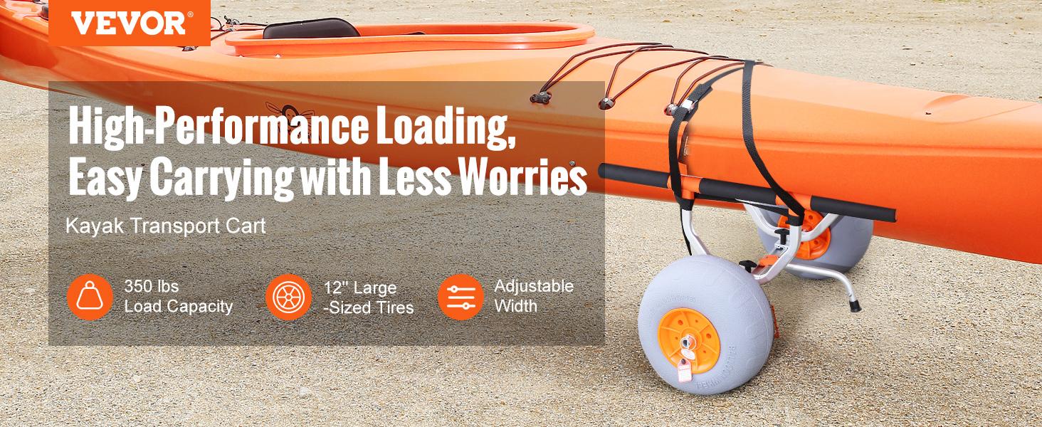 VEVOR Heavy Duty Kayak Cart, TikTokShopBlackFriday, Foldable Canoe Trolley Cart with 12'' Tires, Adjustable Width 6.69"-17.32",350 Lb Weight Capacity Kayak Trolley for Kayaks Canoes Paddleboards Float Mats Jon Boats
