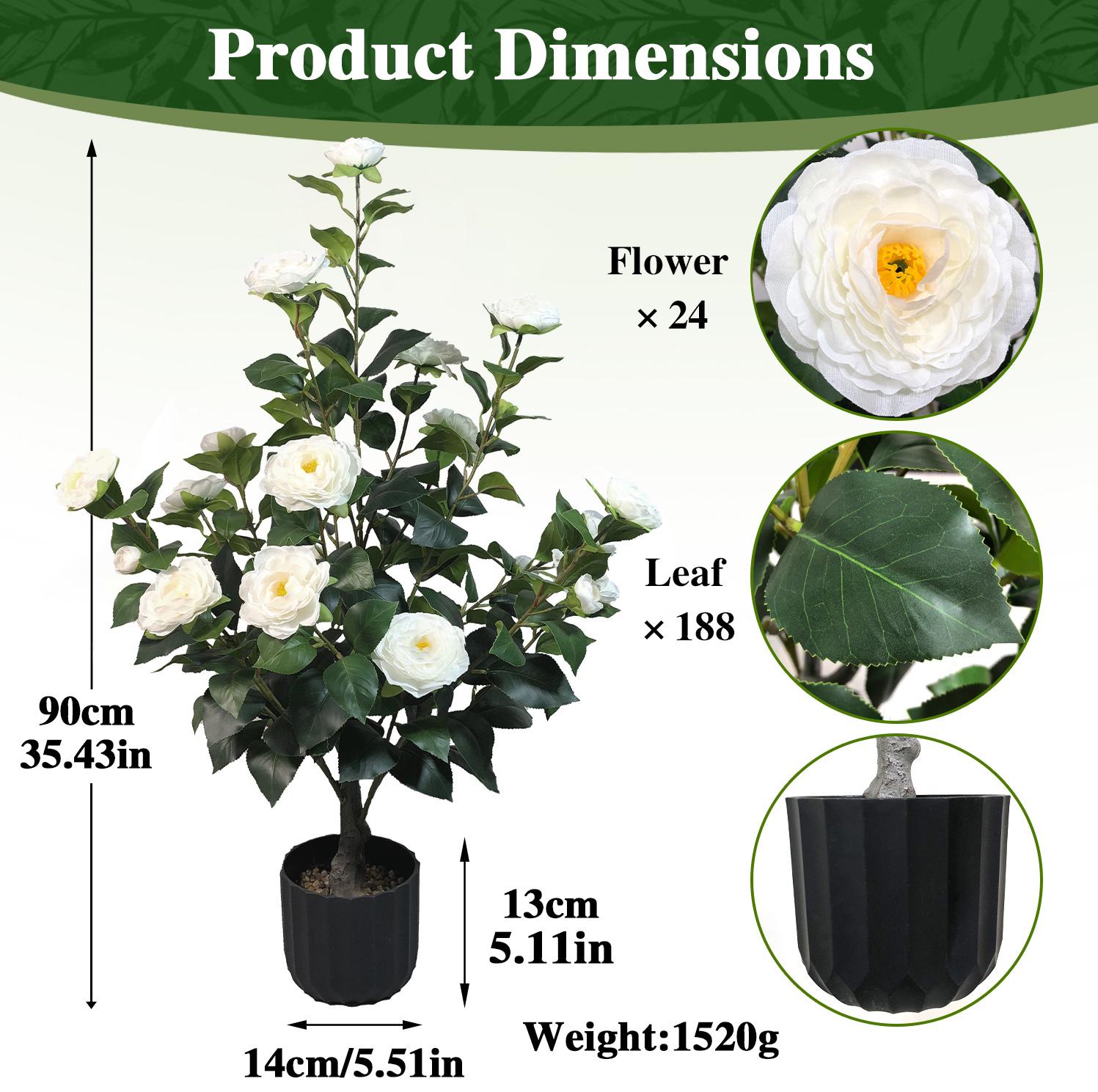 2 Pcs 3-foot Camellia Tree with Decorative Pebbles, Flower Pot, 24 Realistic Flowers, 188 Leaves for Indoor, outdoor courtyard Home Decor summerwins