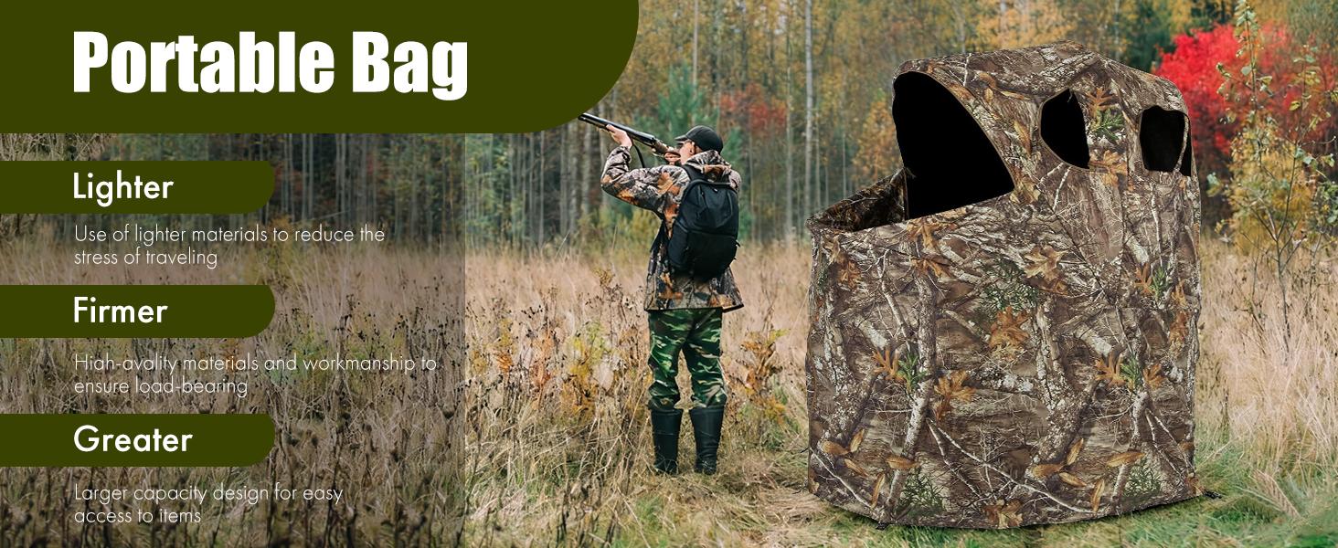 [Amazing Offer]Portable Blind With Chair - Camouflage See-Through Ground Tent with Cup Holder, Lightweight 1-Person Tent for Deer, Duck, and Turkey Hunting Visibility Convenience