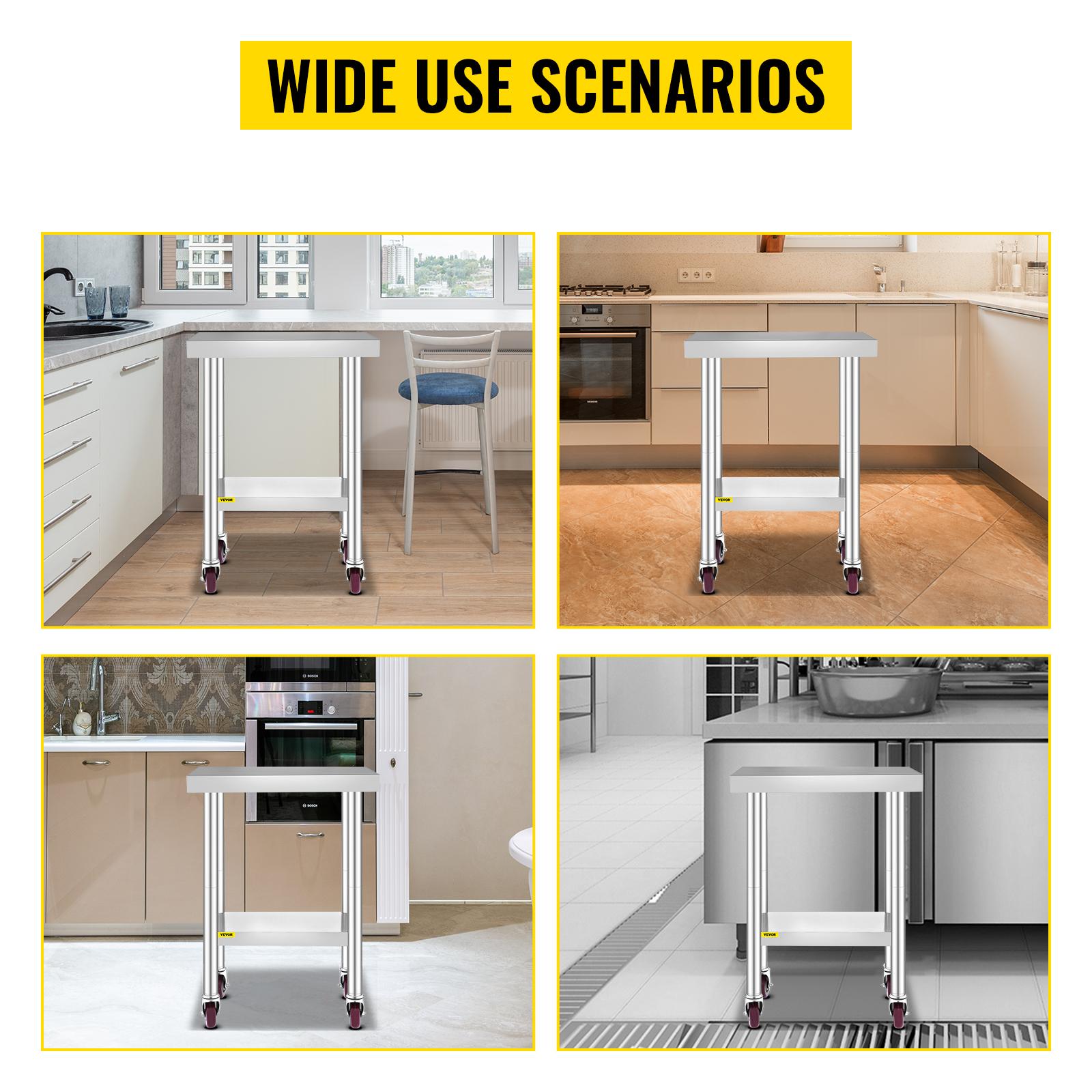 【Super Brand Day】VEVOR Stainless Steel Work Table, Various specifications, With 4 Wheels Heavy Duty Commercial Food Prep Worktable with Brake for Kitchen Prep Work,Stainless Steel Work Table，DEALS FOR YOU