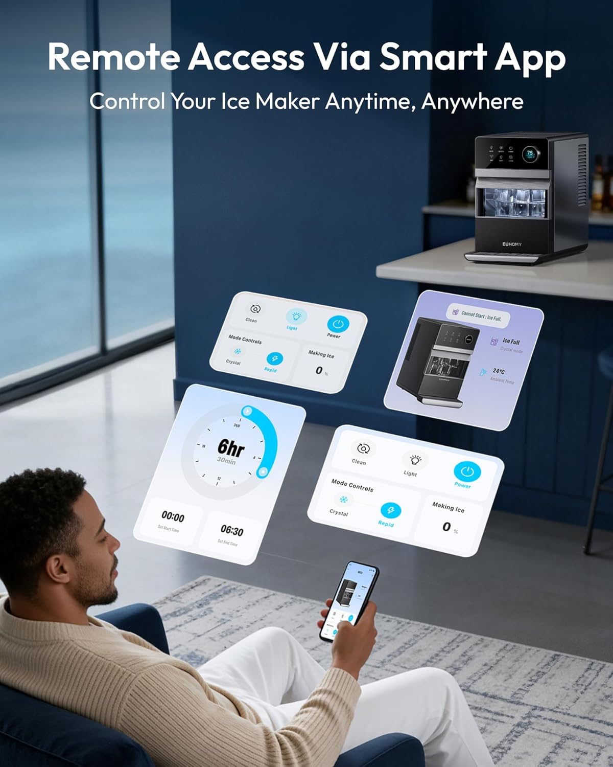 2'' Clear Ice Cube Maker Countertop with APP, 2 Square Ice Ready in 27 Mins for Whiskey, Slow-Melting & Self-Cleaning, 110 Pcs/Day, 24H Timer, Clear Ice Maker with Ice Tong for Home/Bar/Party
