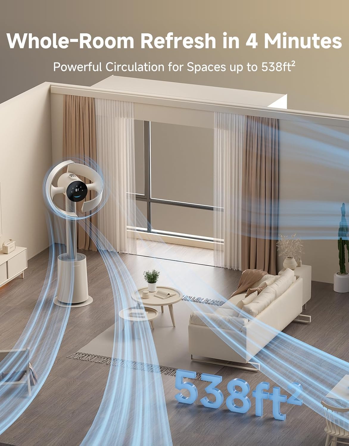 MF10 Bladeless Tower Fan for Bedroom, Smart Standing Fan with 270° Spatial Airflow for Whole-Room Circulation