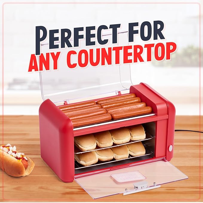 Hot Dog Roller & Bun Warmer – Easy Indoor Hot Dog Cooker for Parties, Game Days & Family Fun