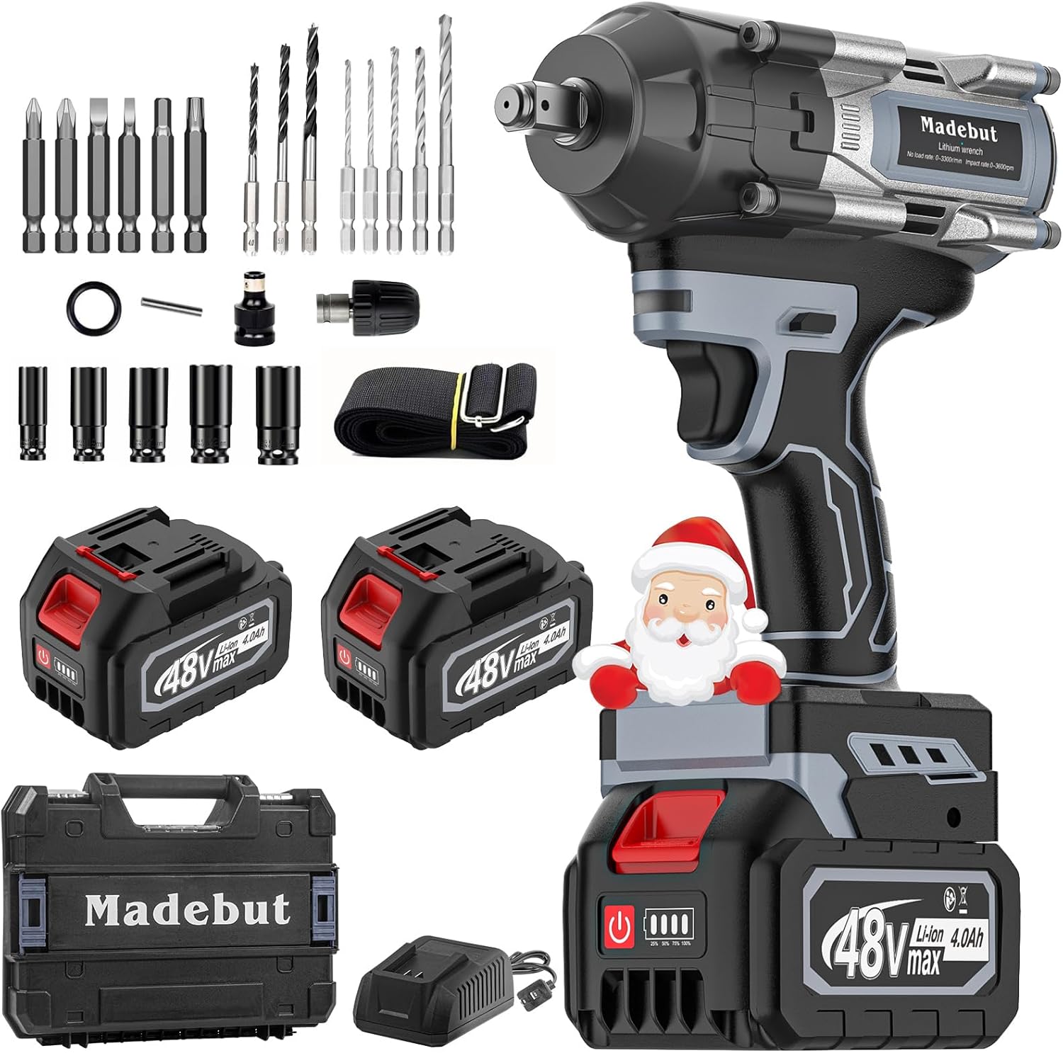 Cordless Impact Wrench, 3-Speed Cordless Impact Gun with 2pcs 4.0Mah Electric Impact Wrenches, 1000N.m (740ft) with 5 Sleeves, 1/2 High Torque Impact Wrench, Wrenches