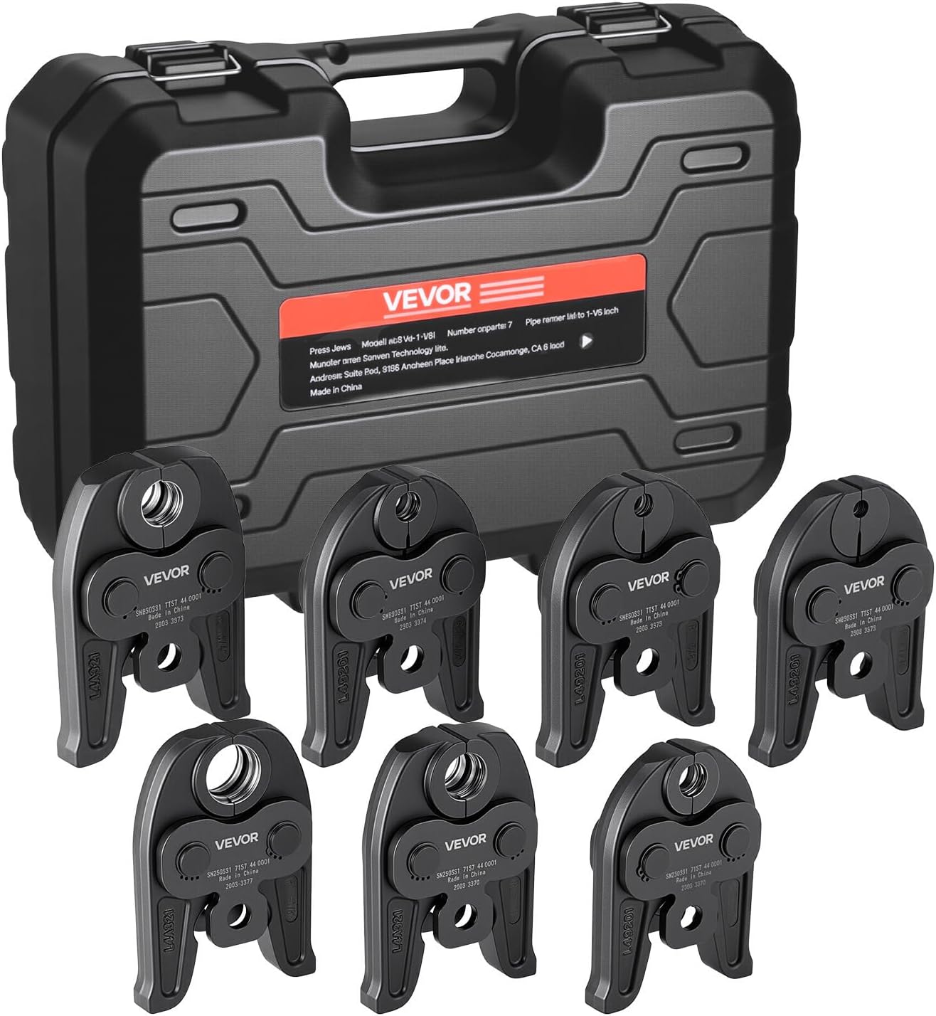 7PCS Pressing Kit 1/2" to 2" - 3PCS Press Jaws, 3PCS Press Rings, 1PCS Actuator for  Carbon Steel Pipes, Compatible with Standard Press Tools - with Case