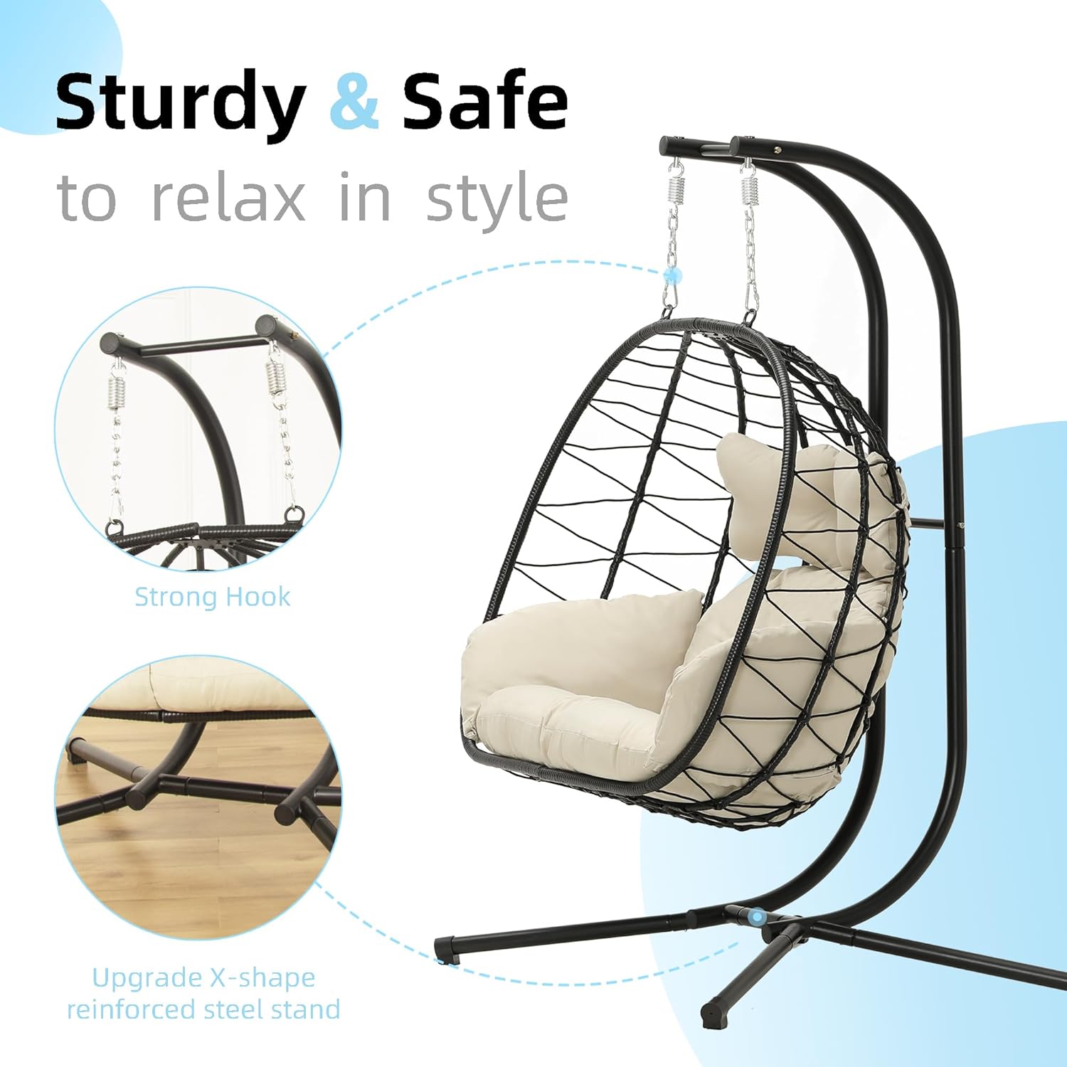  Egg Chair Swing with Stand | Foldable Hanging Loveseat | 700lbs Capacity