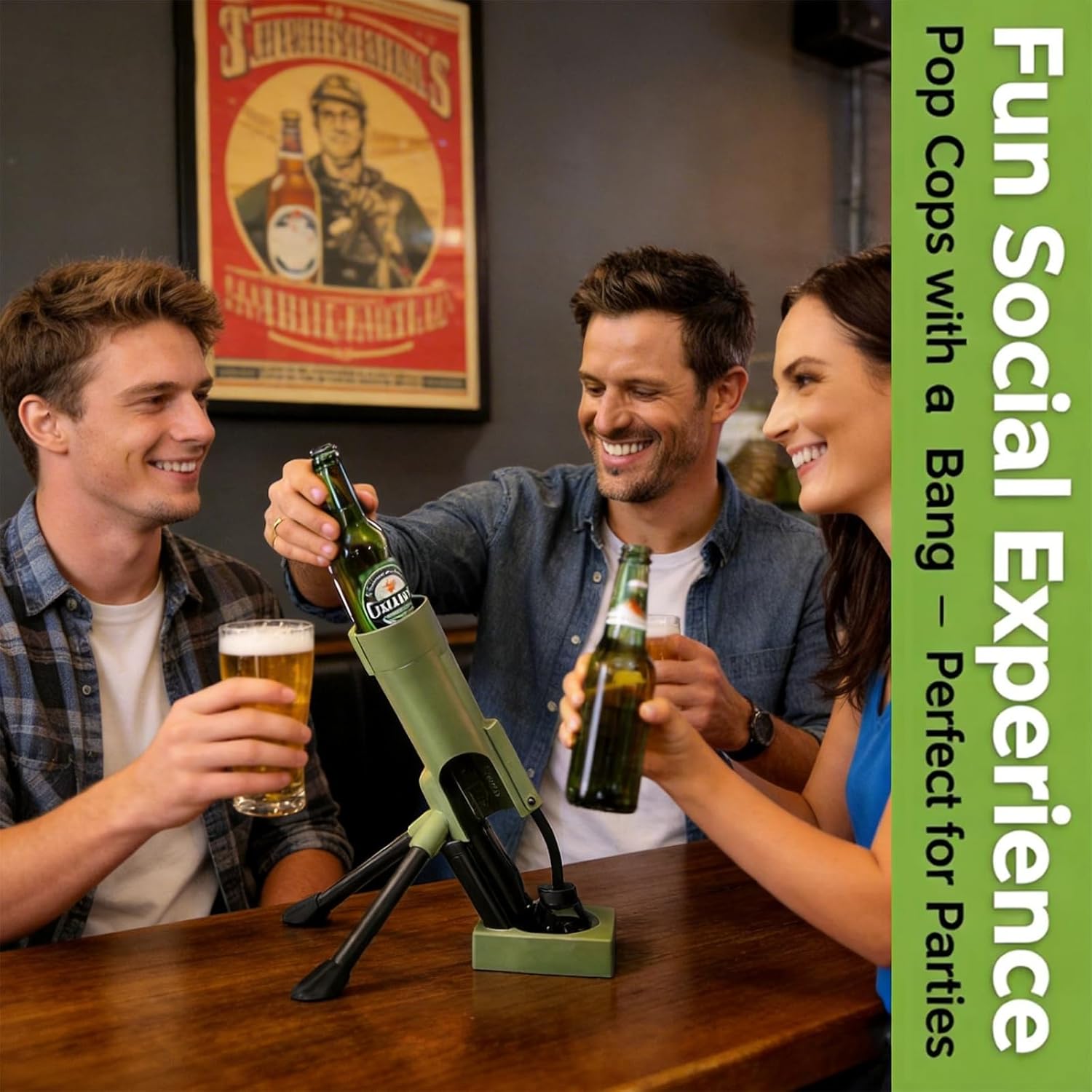 Beer Bottle Mortar Bottle Opener, 51mm Mortar Beer Bottle Opener Heavy-Duty Tactical Cap Launcher Hands-Free Push Down Opener Men's Exclusive Space for Home Bar Desk Decor