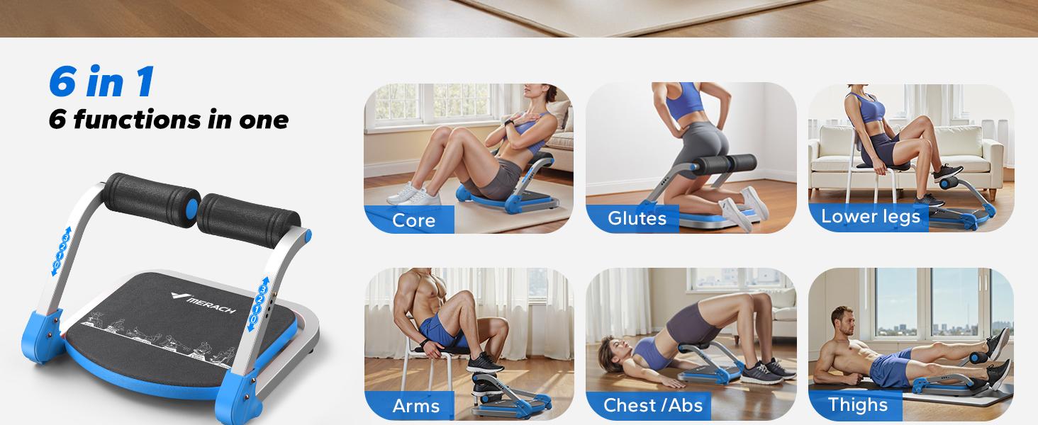 Merach Sit-Up Exercise Equipment, 3-Level Adjustable Ab Crunch Machine Roll-up Machine, Core Trainer for Body Shaping & Muscle Building, Compact Abdominal Workout System for Home Gym Summervibes