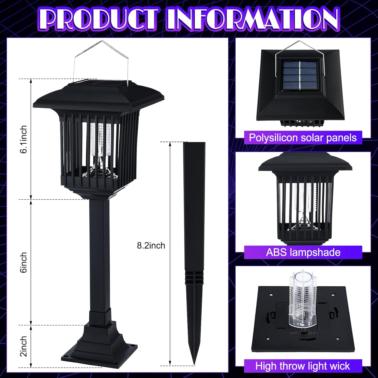 4 Pack Solar Bug Zapper Outdoor UV Mosquito Killer Black Fly Repellent Light Waterproof Pest Control Insect Fly Trap LED Insecticidal Lamp Hang or Stake in The Ground for Indoor Home Garden