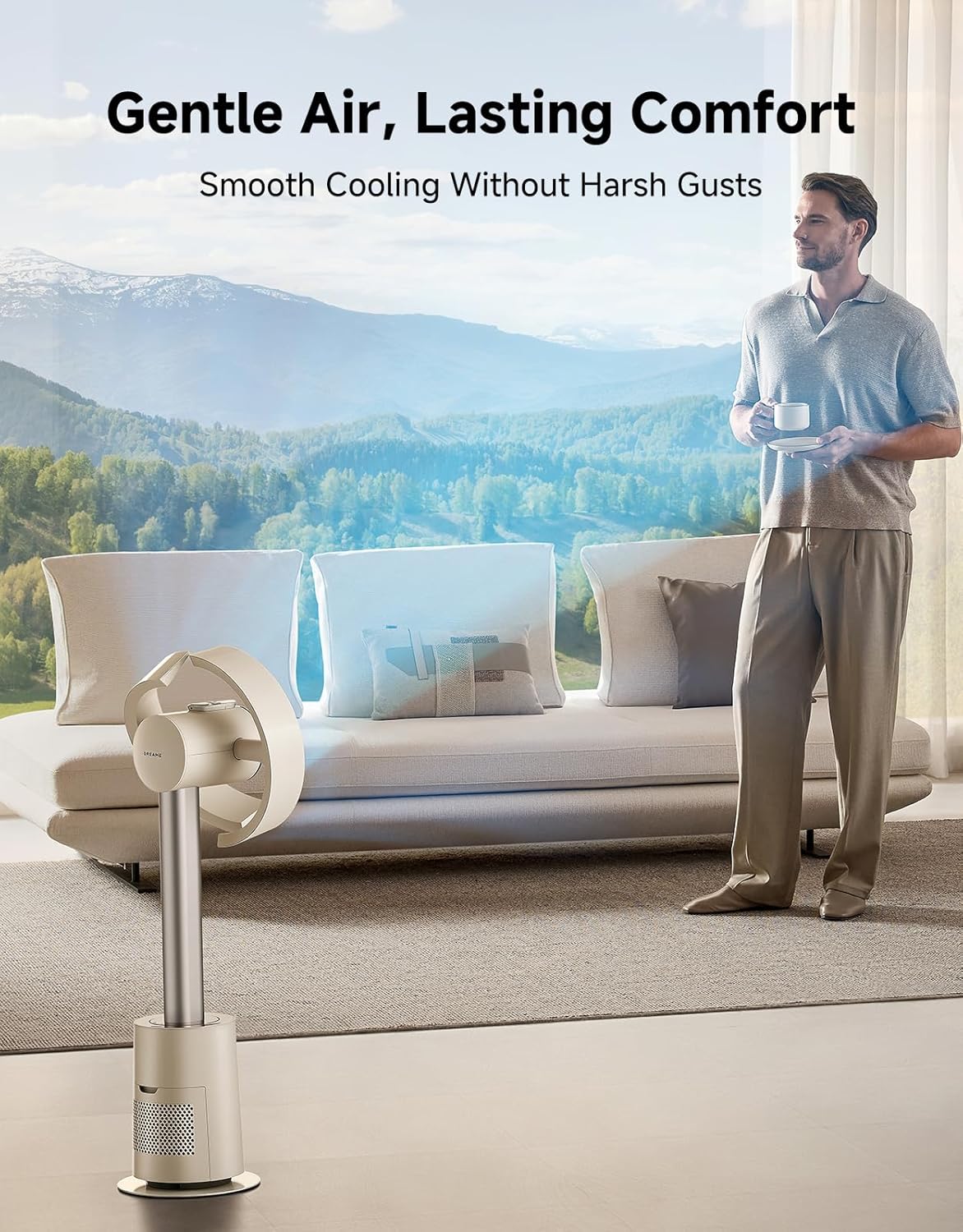MF10 Bladeless Tower Fan for Bedroom, Smart Standing Fan with 270° Spatial Airflow for Whole-Room Circulation