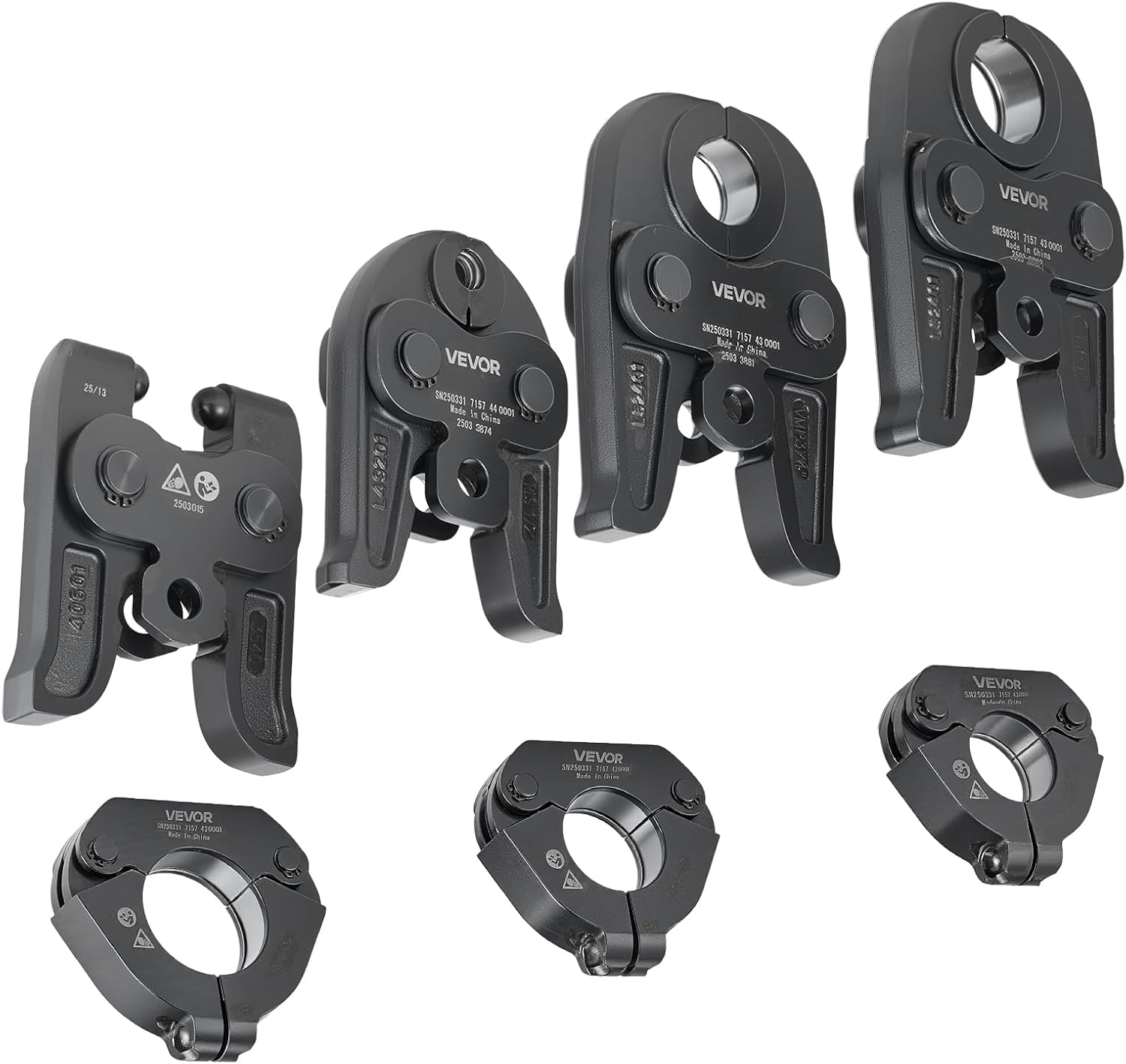 7PCS Pressing Kit 1/2" to 2" - 3PCS Press Jaws, 3PCS Press Rings, 1PCS Actuator for  Carbon Steel Pipes, Compatible with Standard Press Tools - with Case