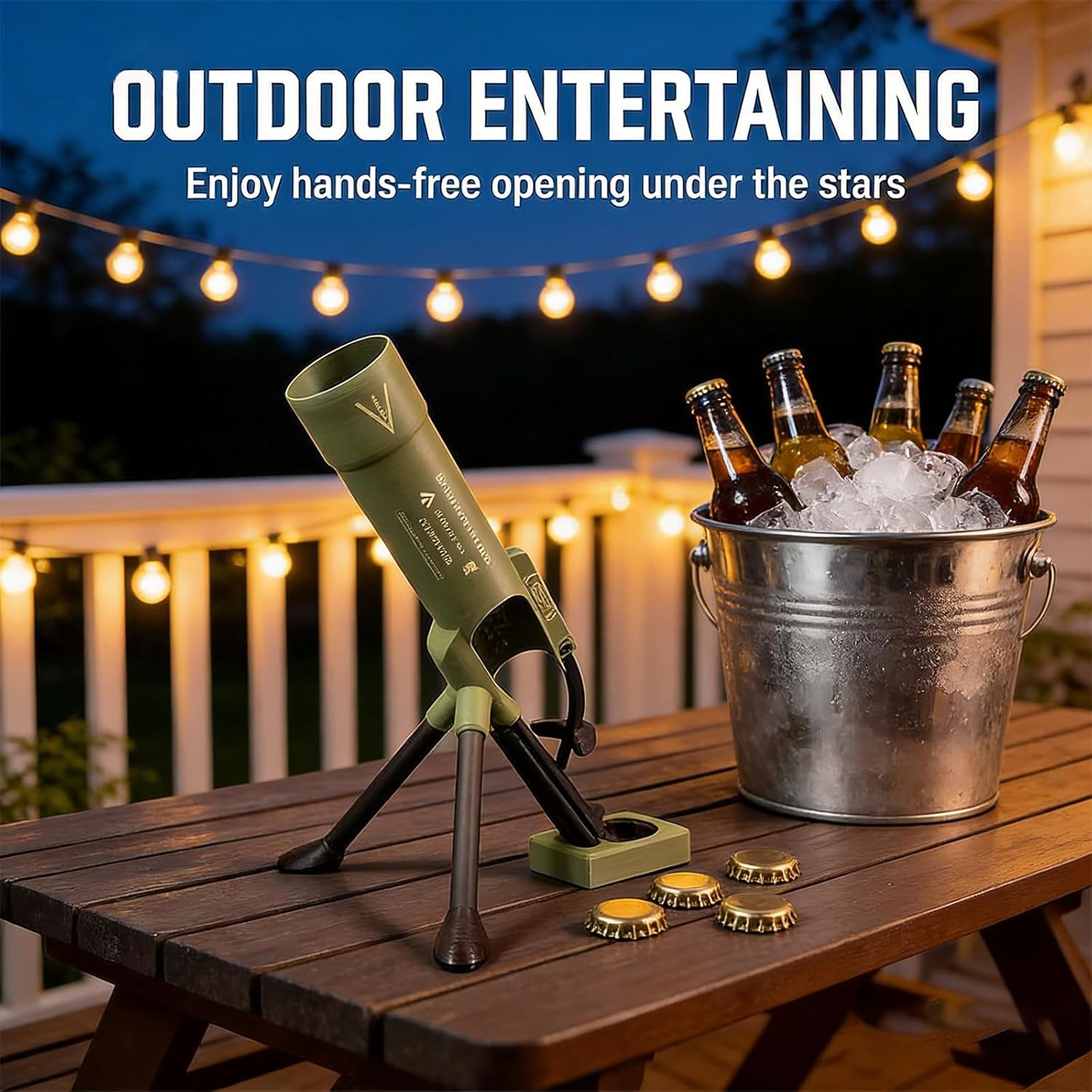 Beer Bottle Mortar Bottle Opener, 51mm Mortar Beer Bottle Opener Heavy-Duty Tactical Cap Launcher Hands-Free Push Down Opener Men's Exclusive Space for Home Bar Desk Decor