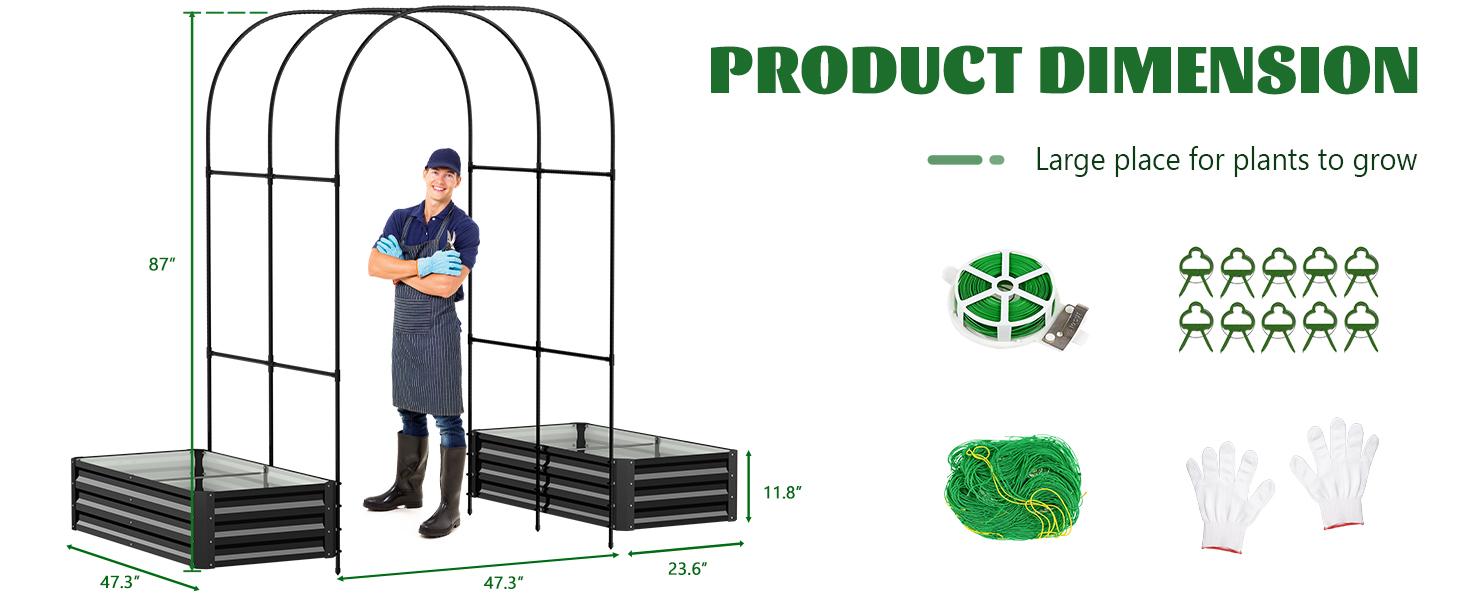 【Summervibes】Lilypelle 3-in-1 DIY Metal Raised Garden Bed with Arch Trellis, Wind-Resistant Heavy Duty Planter Box with Netting, Open Bottom Garden Bed for Climbing Plants Vegetables Flowers 【Summervibes】Lilypelle 3-in-1 DIY Metal Raised Garden Bed with Arch Trellis, Wind-Resistant Heavy Duty Planter Box with Netting, Open Bottom Garden Bed for Climbing Plants Vegetables Flowers