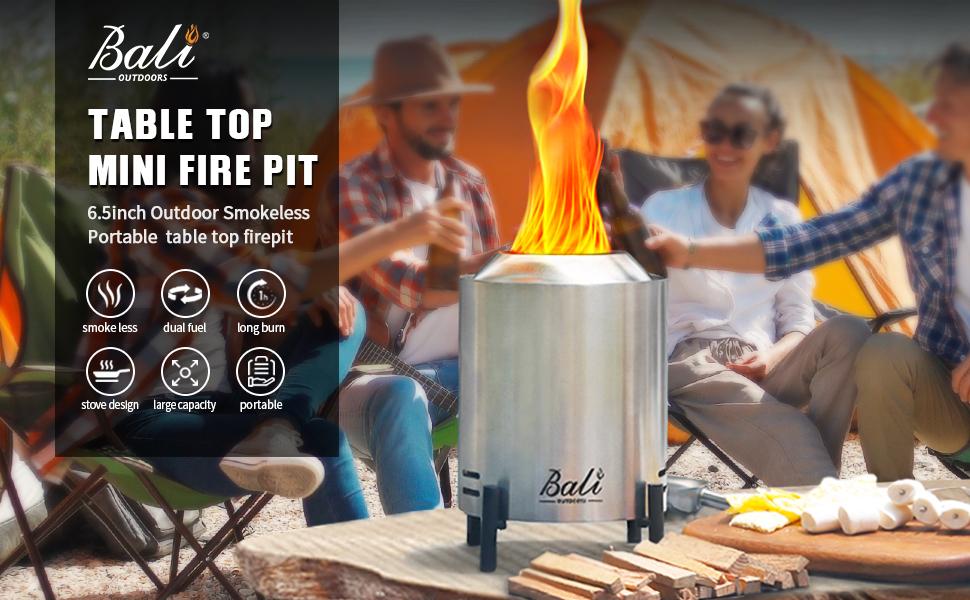 【Father's Day Gift】BALI OUTDOORS Game Day 6.5 inch Pellet Tabletop Fire Pit Round, Stainless Steel Table Top Firepit Small, Outdoor Smokeless Firepit Portable, Burning Firepit