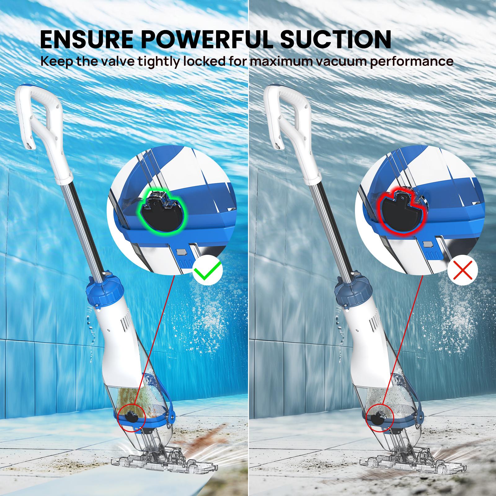 【Summer Vibes】Enhulk New Upgrade PC18 Pool Vacuum for Above Ground Pool with Telescopic Pole, Running time up to 1H, Handheld Design with Powerful Suction up to 18.5 gallon/min Ideal for Leaves, Debris