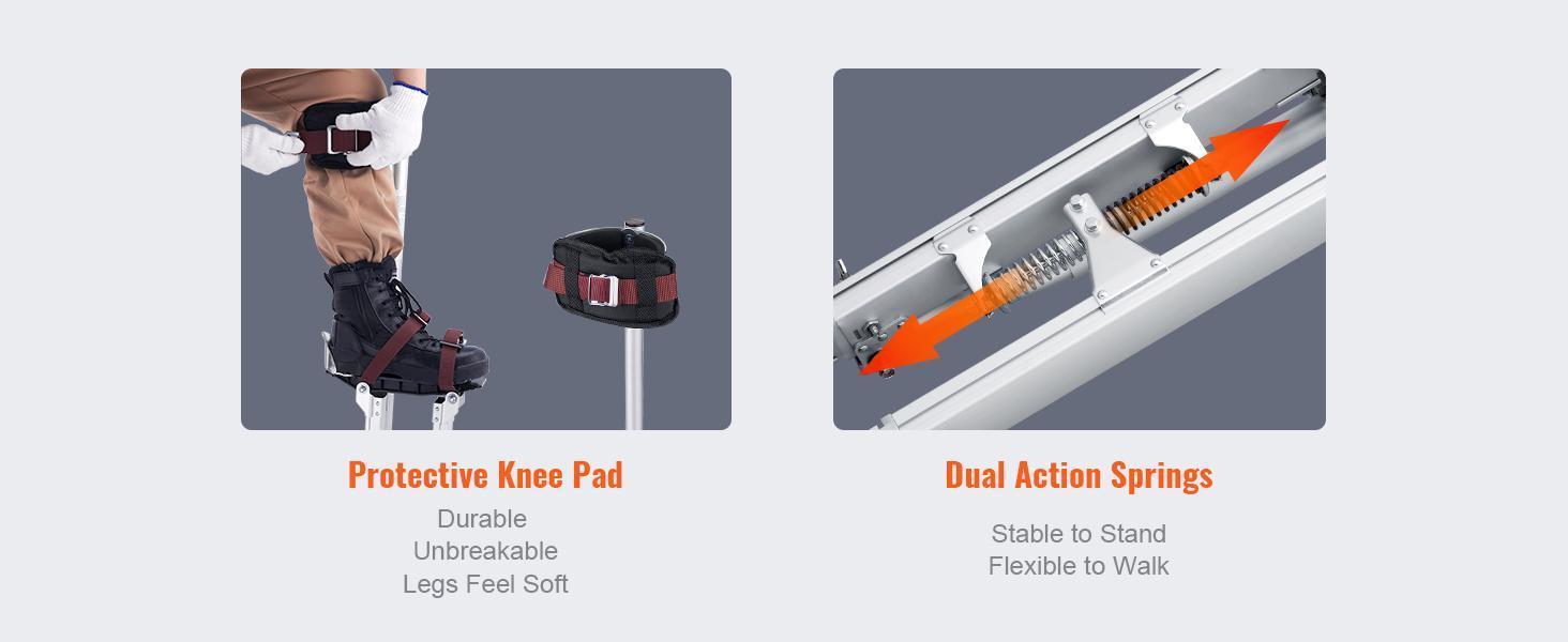 【DealsForYouDays】VEVOR Drywall Stilts,  18''-30'' Adjustable Aluminum Tool Stilts with Protective Knee Pads, Durable and Non-slip Work Stilts for Sheetrock Painting, Walking, Taping, Silver