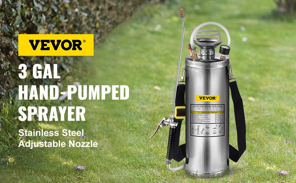 【fathersdaygift】VEVOR Stainless Steel High Pressure Hand Pump SprayerSet with WandHandle & Reinforced HosePressure GaugeSafety Valve & Adjustable NozzleIdeal for Gardening & SanitizingHigh Pressure Spray