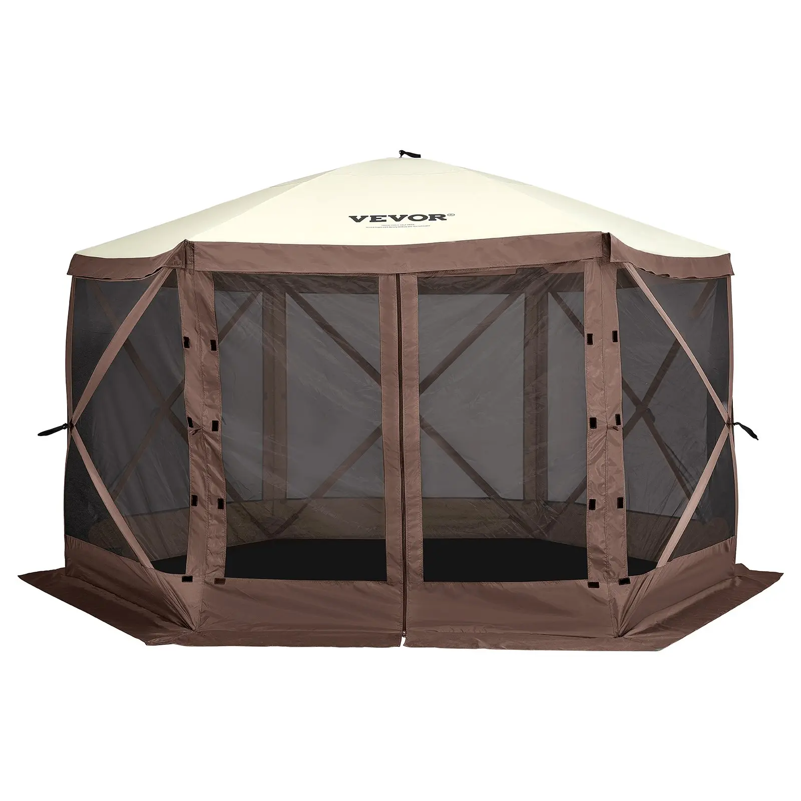 12x12ft 6-Sided Pop-Up Sunshade Canopy Tent, Camping Gazebo Screen Tent with Mesh Windows, Portable Carry Bag & Stakes, Camping Equipment for Outdoor Lawn & Backyard