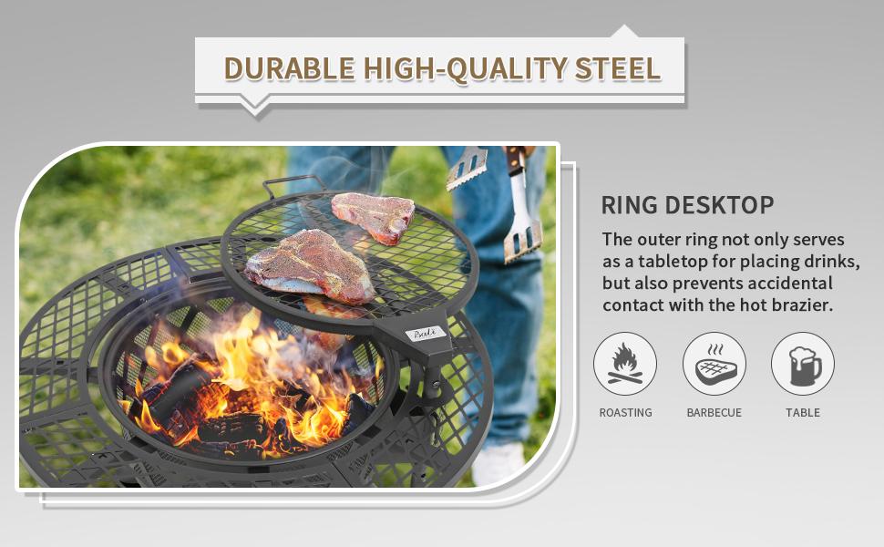 Memorial Day Sales BALI OUTDOORS 2-in-1 Wood Burning Fire Pit with Removable Cooking Grill Black Ultra-Durable Iron Grate 360-Degree Rotation Adjustable Height for Heating and BBQ Christmas gift