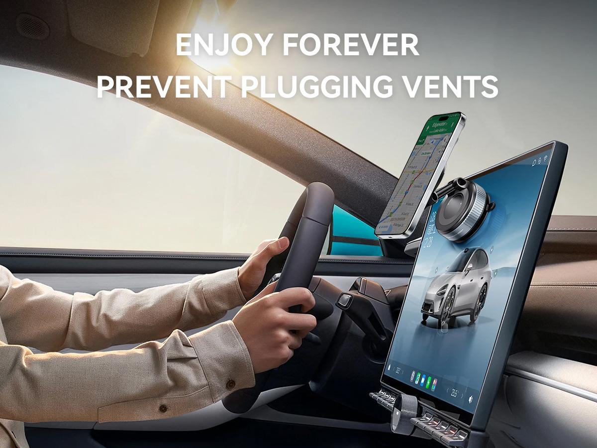 Upgraded Magnetic Phone Holder,Unpowered Version 360&deg; Rotatable Adjustable and Foldable Magnetic & Vacuum Adsorption Car Holder, No Noise for iPhone & Android