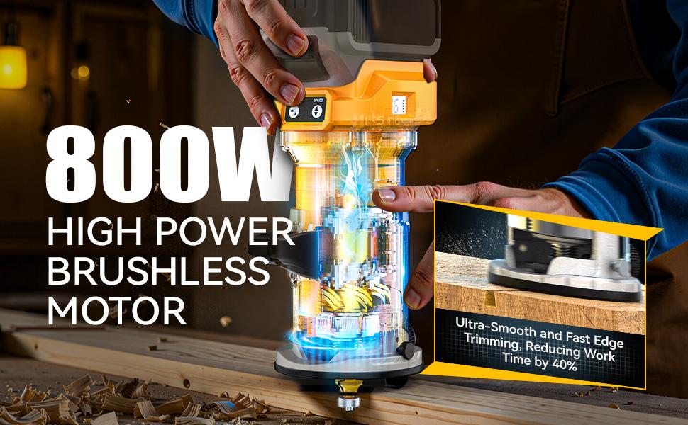800W Cordless Compact Router for DeWalt 20V Battery, Battery NOT Included, 6 Variable Speeds Router Tool for Woodworking, 30,000 RPM Fixed Base Wood Router with Trim Router Bits, Edge & Roller Guide, Dust Hood
